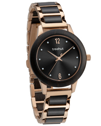 Constance Ebony Rose Gold Women's Stainless Steel Wooden Watch