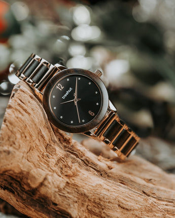 Constance Ebony Rose Gold Women's Stainless Steel Wooden Watch