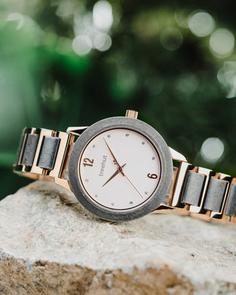 Constance Grey Maple Rose Gold Women's Stainless Steel Wooden Watch