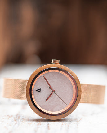Theory Rose Gold Pink Marble Women's Stainless Steel Wooden Watch