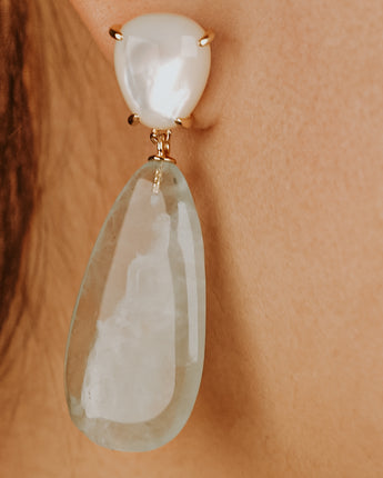 Green and white natural stone earrings 