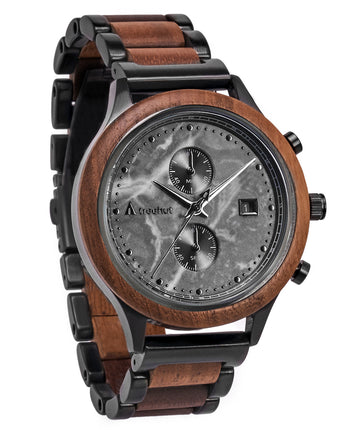 Rise Walnut Grey Marble Men's Stainless Steel Wooden Watch