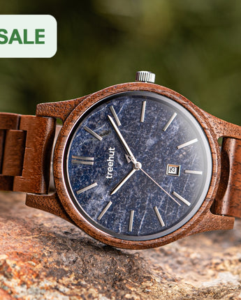 Sierra Walnut Blue Marble Men's Wooden Watch