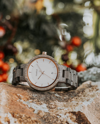 Theory Grey White Women's Wooden Watch