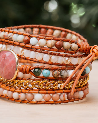 Pink Rhodonite Stone Wrap Bracelet
