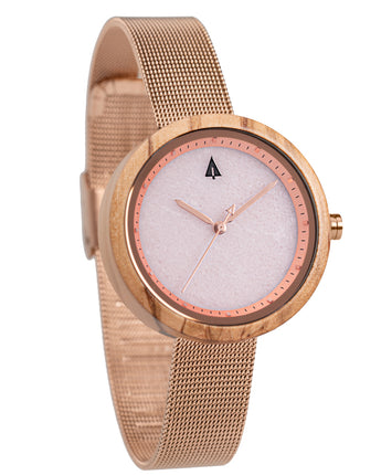 Theory Rose Gold Pink Marble Women's Stainless Steel Wooden Watch