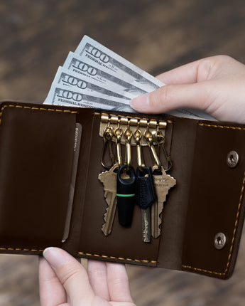 Brown Trifold Leather Compact Key Wallet Men's Genuine Leather Wallet